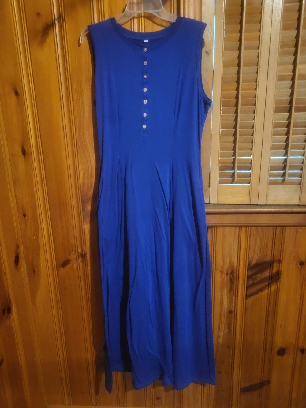 Sleeveless Royal Blue Midi Dress with Front Button Detail